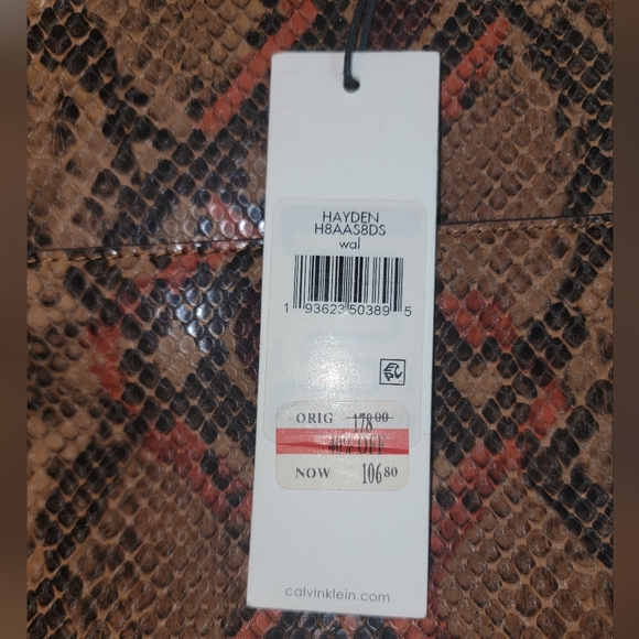 Calvin Klein Hayden Snake Print Leather Tote Double Strap, Walnut NWT From Macys - Picture 12 of 12